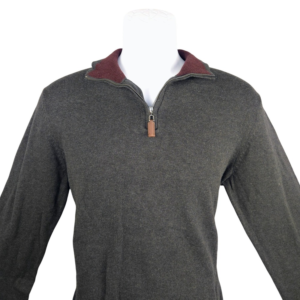 Mark Law Mens Quarter Zip Sweater Charcoal Gray Burgundy 100% Cotton NWT Size M